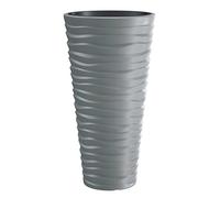 Prosperplast Macetero Alto Redondo Decorativo Sand Slim, con depósito Interior, Gris Piedra, 34,6x34,6x61,9 cm