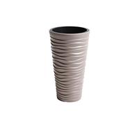 Prosperplast Macetero Alto Redondo Decorativo Sand Slim, con depósito Interior, Moca, 34,6x34,6x61,9 cm