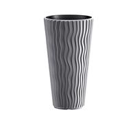 Prosperplast Macetero Alto Redondo Decorativo Sandy Slim, con depósito Interior, Gris Piedra, 29,7x29,7x53,1 cm