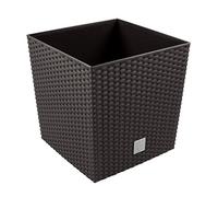 Prosperplast Macetero de 64 L, incluye inserto cuadrado en imitación de ratán, plástico, altura de 40,5 cm, color marrón