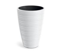 Prosperplast Macetero Vena Round Alto Cónico con Depósito Interior Blanco, 39x39x56 cm - Uso Interior y Exterior para Jardín, Terraza y Balcón