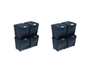 Prosperplast Set de 4 cubos de basura KEDEN SORTIBOX papelera reciclaje, antracita, volumen 4x25L (Paquete de 2)