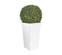 Prosperplast Set de Maceta Alta 35 L Urbi Square Plástico Blanco + Bola de Boj 36 Cm - Decoración Hogar y Jardín