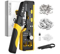 Proster Crimpadora RJ45 Profesional para CAT7 con 20 Conectores Blindados - Kit Herramientas 3 en 1 Pelacables Crimpado Pasante y Hoja de Repuesto - Ideal para Redes de Alta Velocidad