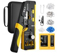 Proster Juego de Crimpadora CAT7 Profesional con Diseño Pasante + 20 Conectores Blindados + Probador de Red Recargable + Estuche - Kit Completo para Redes de Alta Velocidad