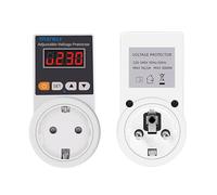 Protector automático de Voltaje, AC 220V 16A Protector Ajustable contra sobretensiones Protección eléctrica Enchufe Protector Seguro de Voltaje EU Plug (UE con Pantalla)