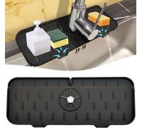 Protector contra Salpicaduras para Grifo 37x14cm, Alfombrilla de Silicona para Fregadero con Drenaje Rápido, Soporte para Esponjas, Absorbente, Reutilizable, Organizador para Cocina