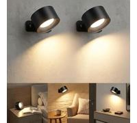 Proxinova Aplique Pared Interior - Luz Pared Sin Cable LED Interior Recargable Tactil Giro 360° Lampara de Muro Moderna Focos Direccionales Diseño Negro - 2 Unidades