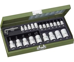 PROXXON 23 102 2223102-Estuche Vasos+Puntas torx 1,2 + 1,4 p, 0 V, Plata, Set de 24 Piezas