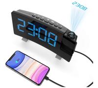 Proyector giratorio para dormitorio, reloj despertador con proyector y ajuste de brillo infinito, gran pantalla LED, doble alarma, función de
