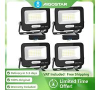 Proyector Led Aigostar 20W 1650Lm Ip65 | Luz Fría 6500K para Garaje, Jardín, Patio (Pack de 4) Negro