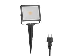 ledscom.de Foco LED para jardín FLIN con punta de tierra y enchufe para uso exterior, foco, negro, IP66 impermeable, 10,93W 837lm blanco cálido