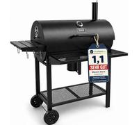 [ Prueba EXCELENTE, Calificación 1.1 *] THE BLACK BEAST: Parrilla de carbón, carro para parrilla, barbacoa ahumadora con tapa, termómetro, chimenea, 3 rejillas para parrilla, rejilla para mantener los