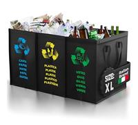 PTMS® Cubos de basura de reciclaje MAXI XL para vidrio, papel y plástico | 3 Cubo basura reciclaje - Bolsas reciclaje en colores estándar per basura reciclaje - Papelera cocina fácil de vaciar