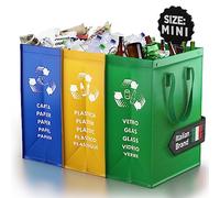PTMS® Cubos de basura de reciclaje MINI para vidrio, papel y plástico | 3 Cubo basura reciclaje - Bolsas reciclaje en colores estándar - Papelera cocina fácil de vaciar