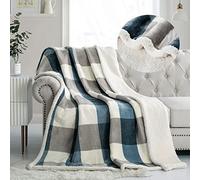 PU MEI Manta de Forro Polar Sherpa Reversible de Felpa mullida para sofá Cama, 59 x 79 Pulgadas, Color Gris y Azul