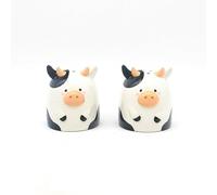 Puckator Juego de salero y pimentero de cerámica de vaca negra y blanca, recargable, salero y pimentero, juego de ollas de Reino Unido, juego de accesorios de cocina negro, blanco y rosa, molinillos