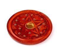 Puckator Quemador de Incienso Redondo de Madera de Mango - Estrella Tallada, para Varillas y Conos