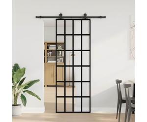 Puerta corredera 76x205 cm vidrio ESG con kit de hardware | Marco de aluminio ligero, resistencia a la corrosión, tope silencioso, almohadillas de parada, acero pintado en polvo