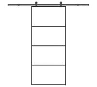 Puerta corredera con herraje de 90 x 205 cm de vidrio templado y marco de | Vidrio ESG, marco de aluminio, juego de herrajes incluido, tope con topes, diseño que ahorra espacio