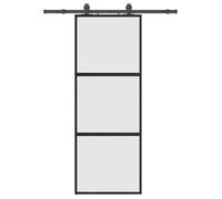 Puerta Corredera Con Herrajes Negro 76x205 Cm Vidrio Templado Vidaxl