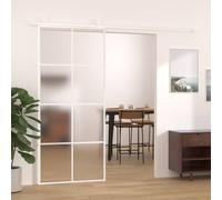 Puerta corredera con vidrio templado mate y marco de aluminio, 90 x 205 cm | Vidrio esmerilado ESG, marco de aluminio, 90 x 205 cm, color blanco, aspecto mate, tope silencioso, ahorra espacio