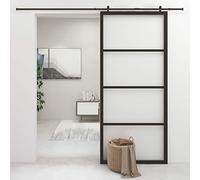 Puerta Corredera de Aluminio 90x205 cm, Vidrio ESG 5 mm, Marco Negro, Resistente a la Corrosión, para Salón o Dormitorio, Ahorro de Espacio, con Topes de Puerta Incluidos