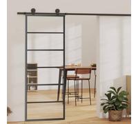 Puerta corredera de vidrio templado y aluminio 76x205 cm negro | Cristal templado transparente, marco de aluminio negro, tope silencioso, para juego de herrajes de puerta corredera SKU