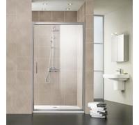 Puerta corredera HSK Favorit, de 2 hojas, con perfil para suelo, medidas: 120 x 185 cm, elemento fijo a la derecha, 135120-R-01-50, Cabinas de ducha: Aluminio-plata mate: ESG transparente