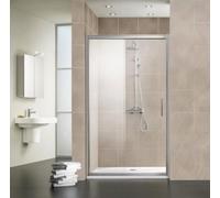 Puerta corredera HSK Favorit, de 2 hojas, con perfil para suelo, medidas: 140 x 185 cm, elemento fijo a la izquierda, 135140-L-01-50edelglas, Cabinas de ducha: Aluminio-plata mate: ESG transparente co