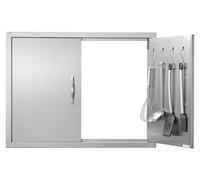 Puerta de acceso para barbacoa, 787x609 mm. Puerta doble para cocina exterior, puerta de acero inoxidable de montaje empotrado, puerta vertical de doble pared con asas y ganchos, para isla de barbacoa