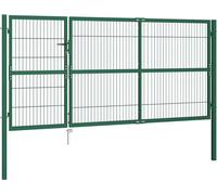 Puerta de jardín vidaXL con postes, 350x140 cm, acero, color verde
