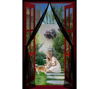 Puerta Magnética 50 x 50 cm Mantiene El Aire Fresco Dentro y Los Bichos Fuera, Cinta Mágica, Imanes Cierre Automático, Cortina Mosquitera para Puertas para Patio/Balcón, Negro