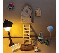 Puerta Ratoncito Pérez Con Luz Que Se Abre, Casita y Caja de Hada de Los Dientes, Decoración Navidad Hogar Con Farola Alfombra Escalera Madera