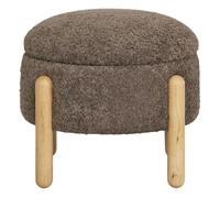 Puf con almacenaje en tela bouclé marrón y madera ø45 cm