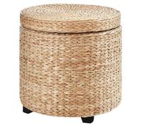Puf con espacio de almacenamiento - Modelo 837-072 - Reposapiés - Asiento acolchado - Estructura de madera - Tapizado en tela - Ø 43 x 43 cm - Color caqui