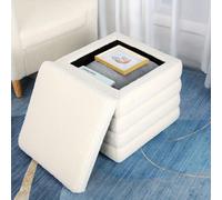 Puf con espacio de almacenamiento - Taburete con asiento y espacio de almacenamiento - Puf de estilo teddy - Banco tapizado en terciopelo