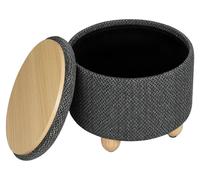 Puf con tapa para almacenamiento - Asiento tipo puf con tapa - Tapizado en tela - Asiento acolchado - Estructura de madera - 39 x 39 x 33 cm - Gris oscuro