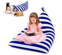 Puf infantil extragrande, sin relleno, almacenamiento de juguetes de peluche, 2 en 1, gran capacidad, plegable, almacenamiento de juguetes, lona premium, 250 l (rayas azules y blancas)