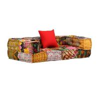 vidaXL Puf modular con reposabrazos de 2 plazas tela patchwork cojín de asiento