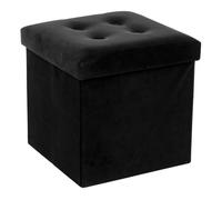 Atmosphera – Puff plegable 'Lysandre' Negro efecto terciopelo con tapa 38x38 cm