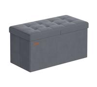 SONGMICS Puff Almancenaje, Banco Almacenaje Plegble, 38 x 76 x 38, Tapa Abatible, Taburete con Reposapiés, Carga 300 kg, Entrada, Salón, Dormitorio, Tela de Terciopelo, Gris Pizarra LSF048GN01