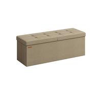 SONGMICS Puff Almancenaje, Banco Almacenaje Plegble, 38 x 110 x 38, Tapa Abatible, Taburete con Reposapiés, Carga de 300 kg, para Entrada Sala de Estar, Dormitorio, Marrón Camello LSF076K01