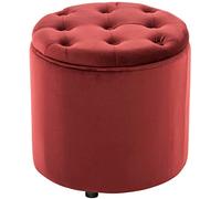 Puff De Almacenaje Redondo Pantin I Otomana De Salón Tapizada En Terciopelo I Taburete Reposapiés De Almacenamiento I Color:, Color:Rojo