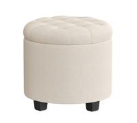 SONGMICS Puff Almacenahe, Banco de Almacenamiento, 45 x 45 x 44,5 cm, Reposapiés con Patas, Tejido con Aspecto de Lino, Carga hasta 150 kg, para Salón, Dormitorio, Beige Claro LOM011W01