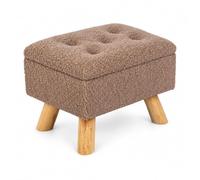 Puff relaxdays, almacén, tejido teddy, patas de madera, acolchado, marrón | con almacenaje, teddy sintético, patas de madera, acolchado, puf para salón