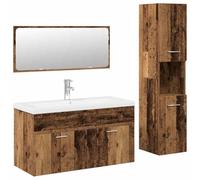 PuFGDR conjunto de muebles de baño 4 unids madera de ingeniería | Mueble lavabo de pared, amplio almacenamiento, desbordamiento, grifo de agua caliente y fría incluido