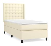 PUGYNBK Cama Box Spring con colchón Cuero sintético Crema 80x200 cm | Cabecero ajustable, muelles ensacados, dureza media, funda piel respetuosa, max 110 kg