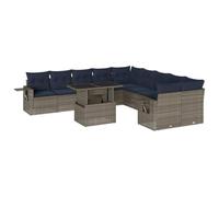 PUGYNBK Jardin Sofa Set 11 Piezas Poliratán Gris con Cojines | Mesa ajustable, mesas auxiliares plegables, diseño modular, resistente a la intemperie, para terraza