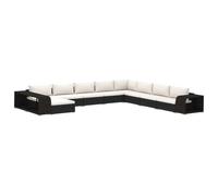 PUGYNBK Set Muebles Jardin 11 Piezas Ratán PE Negro con Cojines | Estructura acero resistente intemperie, cojines extraíbles lavables, incluye 2 mesas auxiliares, diseño modular ligero